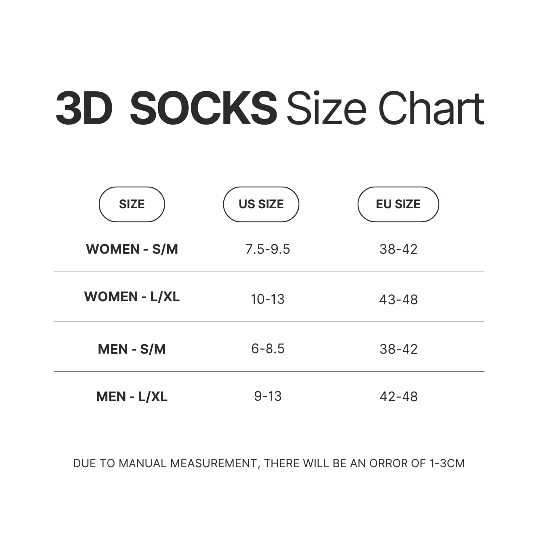 3D Socks Size Chart - Fairy Tail Shop