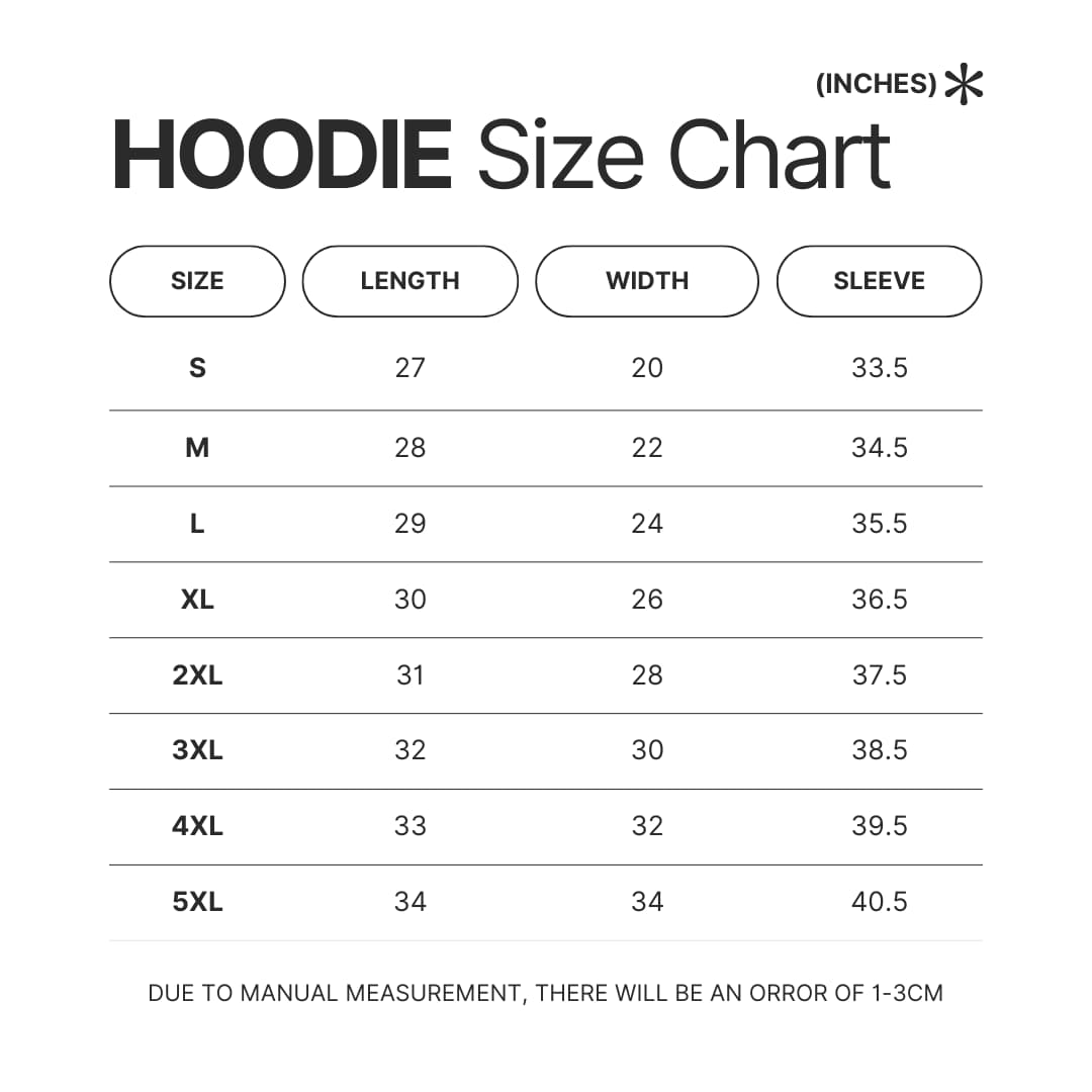 Hoodie Size Chart - Fairy Tail Shop