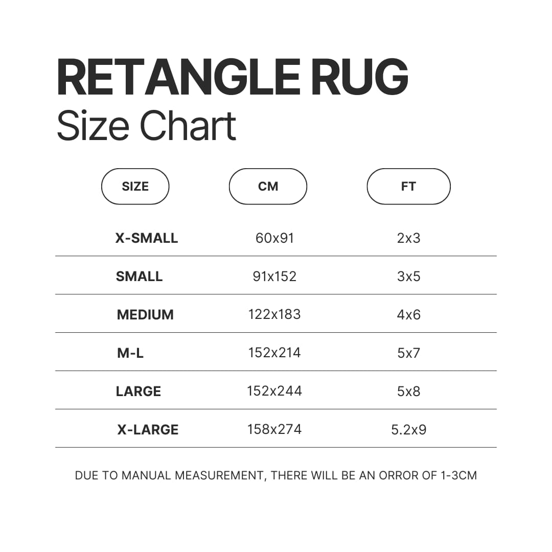 Retangle Rug Size Chart - Fairy Tail Shop