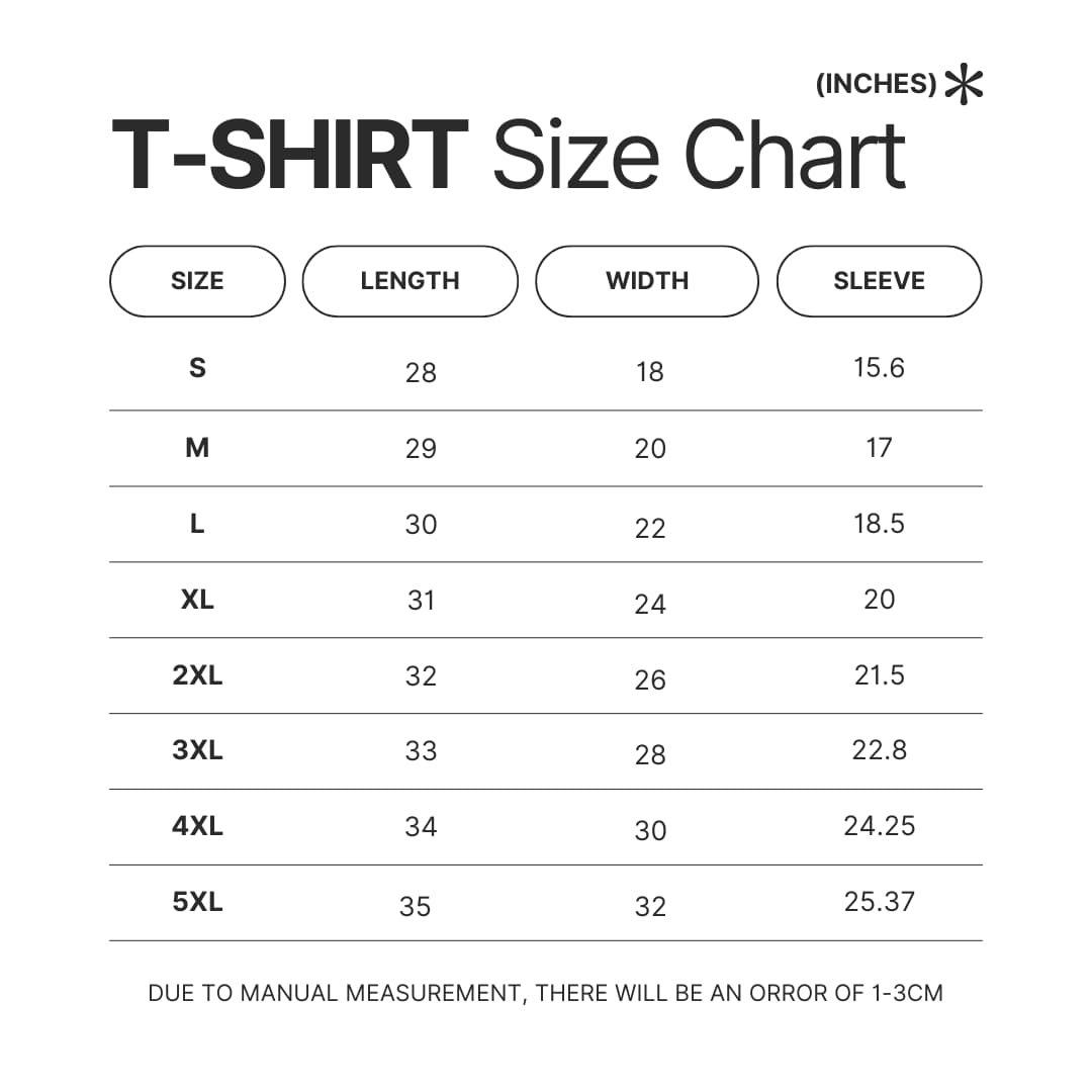 T shirt Size Chart - Fairy Tail Shop