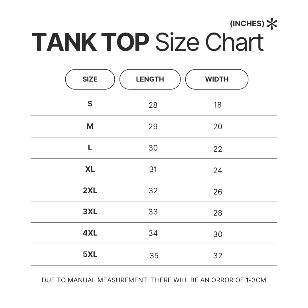 Tank Top Size Chart - Fairy Tail Shop
