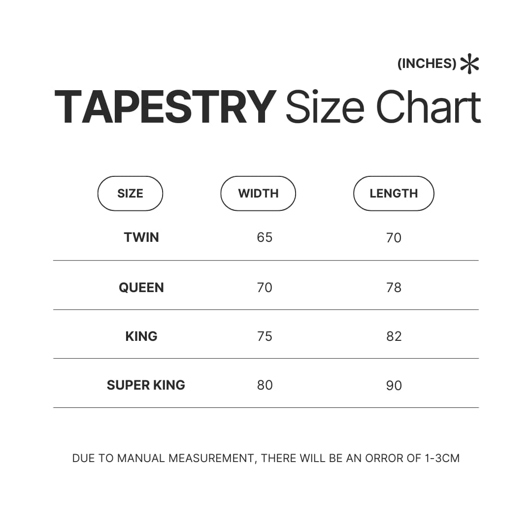 Tapestry Size Chart - Fairy Tail Shop