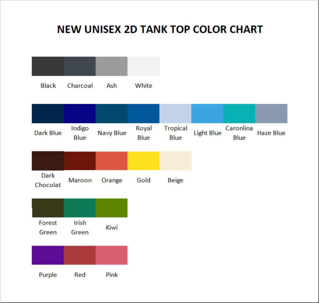 tank top color chart - Fairy Tail Shop