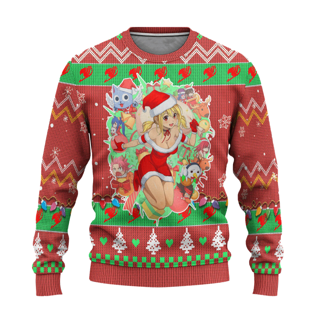 fairy tail anime ugly christmas sweater custom pink xmas gift u7b3t - Fairy Tail Shop