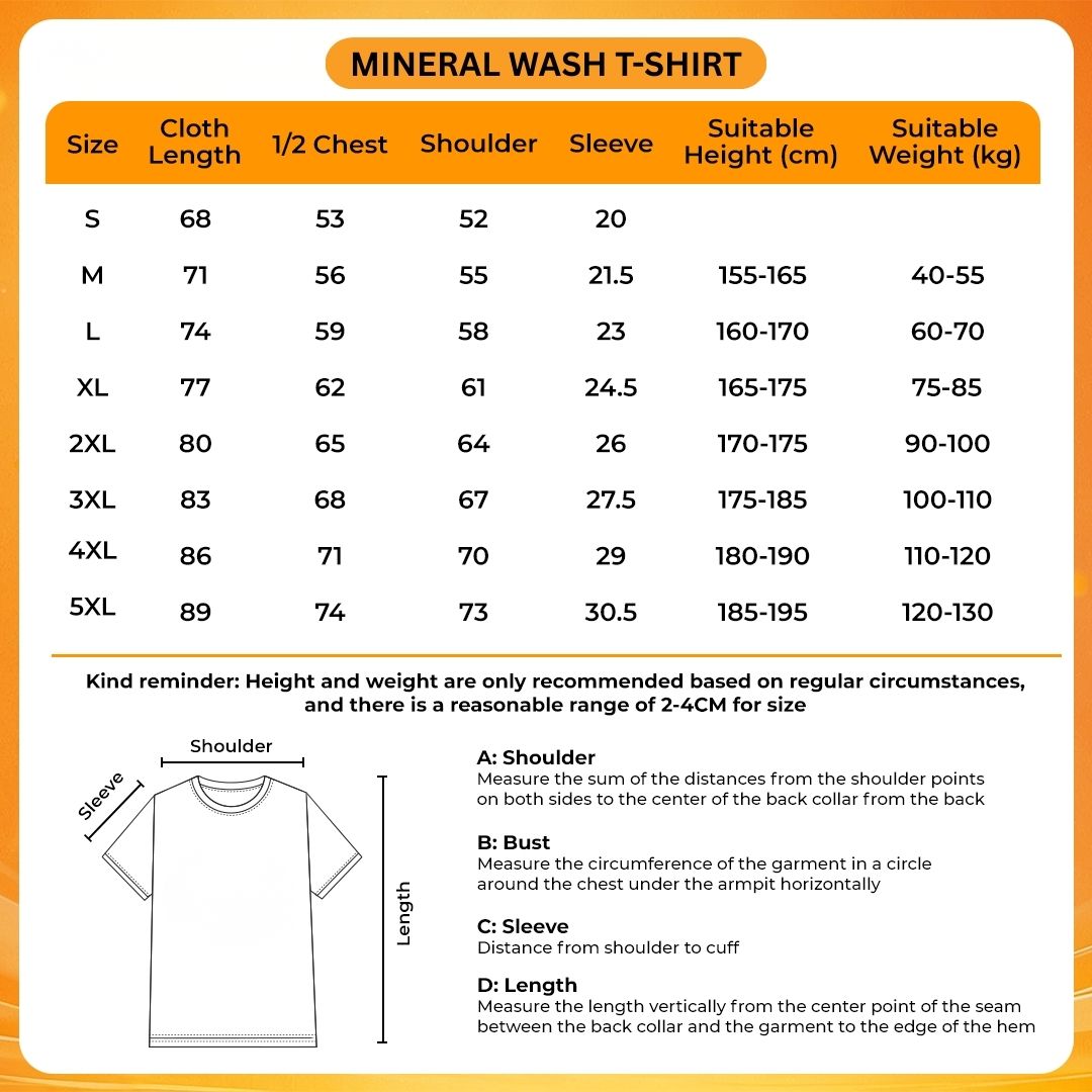 Mineral Wash T Shirt Size Chart - Fairy Tail Shop